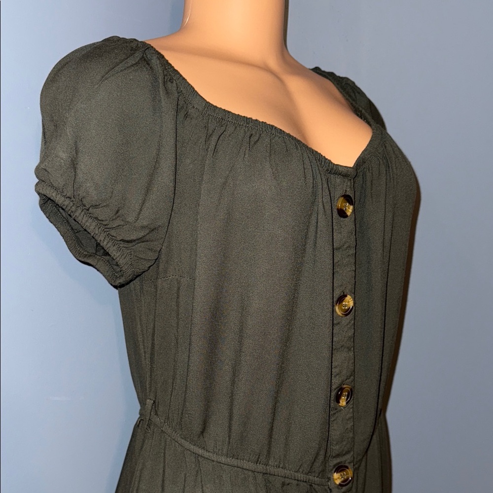 J for Justify Dark Green Button-Front Midi Dress - Picture 4 of 6
